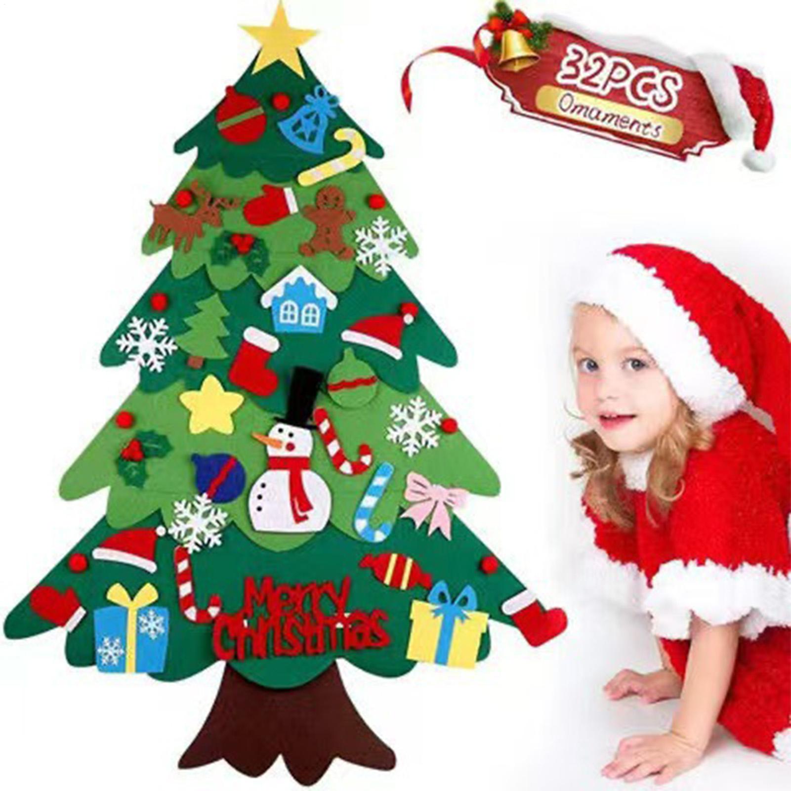 Pendant Lighting Christmas Decor - 不織布フェルト製クリスマスツリー飾りキット 幼児向け 手作りDIYフェルトクリスマスツリーオーナメントペンダント LEDライト付き