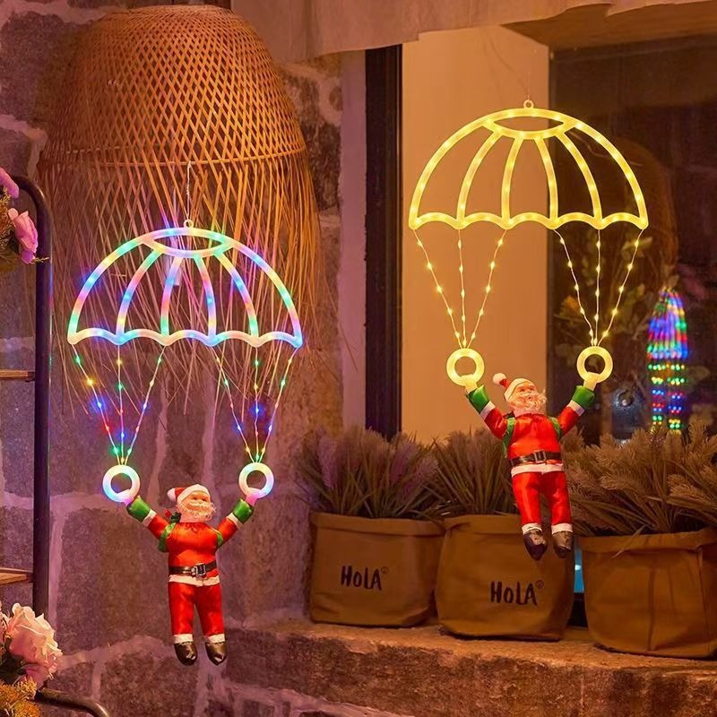 Pendant Lighting Christmas Decor - ストリングライト LED サンタパラシュート クリスマスライト、レターペワイヤー吊り下げランプ 室内屋外 クリスマス雰囲気