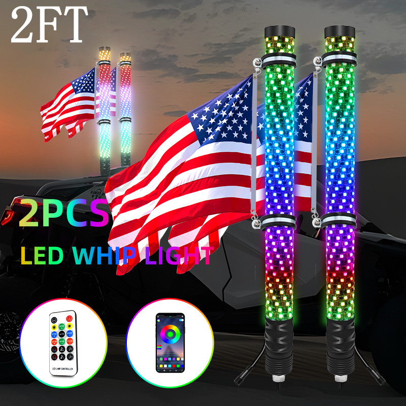 Decor Kart Lighting - リモコン付きrgb旗竿ライト、LEDホイップ、utv、atv、4輪トラック、ゴーカート用のアンビエントデコラティブライト、2フィート