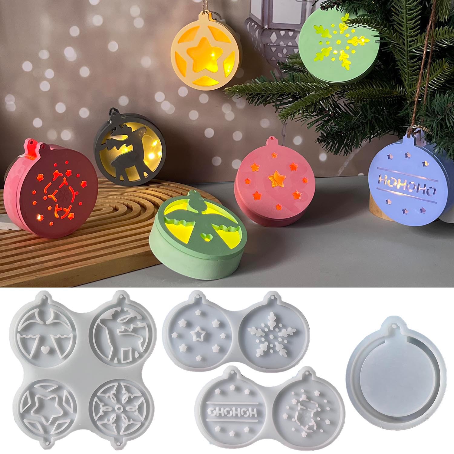 Pendant Lighting Christmas Decor - クリスマスシリーズナイトライトペンダントシリコンモールドラウンドスノーフレークエンジェル雰囲気ライトデコレーション石膏ジュエリーモールド