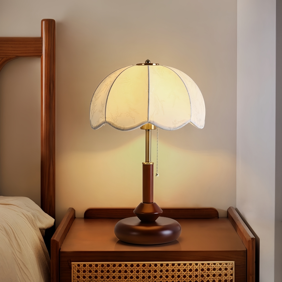 Lighting Decor For Bedroom - ヴィンテージスカラップドームテーブルランプ寝室ナイトスタンド書斎玄関用プルチェーンレトロ暖かいクラシックホームアクセント装飾照明