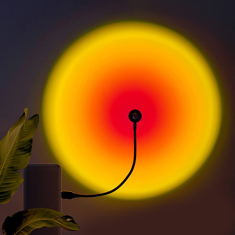 Sunset Lamp Projection - 1x USB サンセットランプ LED レインボーネオンナイトライトプロジェクター写真撮影壁雰囲気照明寝室ホームルーム装飾ギフト