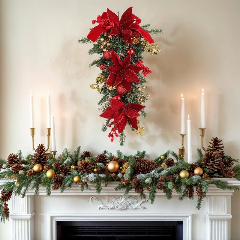 Pendant Lighting Christmas Decor - 60 センチメートルクリスマスリースペンダントライトなし/ライト付き雰囲気装飾ガーランドホームドア窓階段装飾パーティー用品