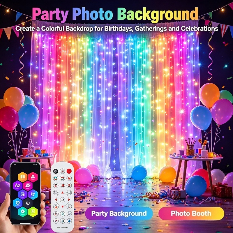 Lighting Decor For Bedroom - USB電源式アプリ制御LEDカーテンライト、クリスマス、窓、寝室、パーティーの装飾用DIYフェアリーライト