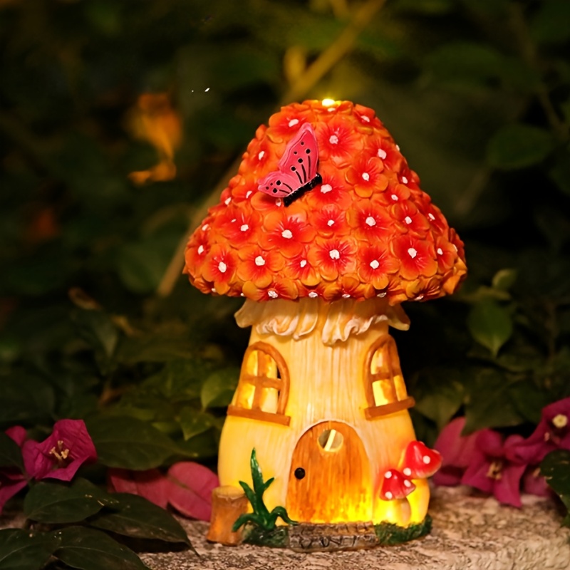 Lighting Decor House - 屋外ガーデンソーラースタチューライト、ソーラー式キノコハウスナイトライト、庭の風景に蝶の家を飾るキノコ型ライト 庭、中庭、家の装飾に