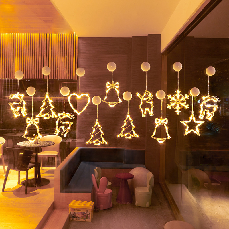 Pendant Lighting Christmas Decor - 電池式LEDスノーフレークサンタクロース吊り下げオーナメントライトアップウィンドウペンダントホームクリスマス新年ホリデー用品