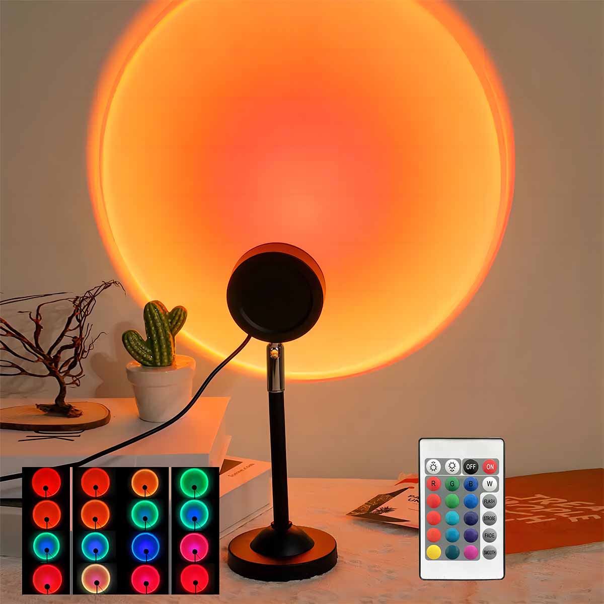 Sunset Lamp Projection - サンセットプロジェクションライトリモコン付き16色アンビエントナイトライト、寝室装飾背景壁写真撮影用小道具