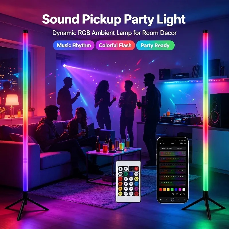 2パックRGB LEDコーナーフロアランプ、120CMサウン - Lighting Decor For Bedroom のレビューと価格