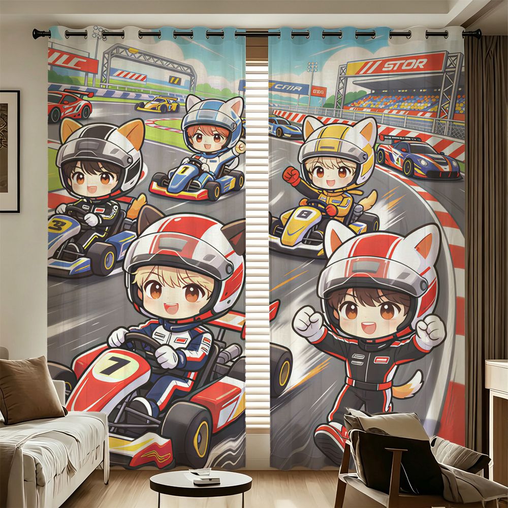 カートレーシング漫画デジタルプリントカーテン 2 パネル遮光 - Decor Kart Lighting のレビューと価格
