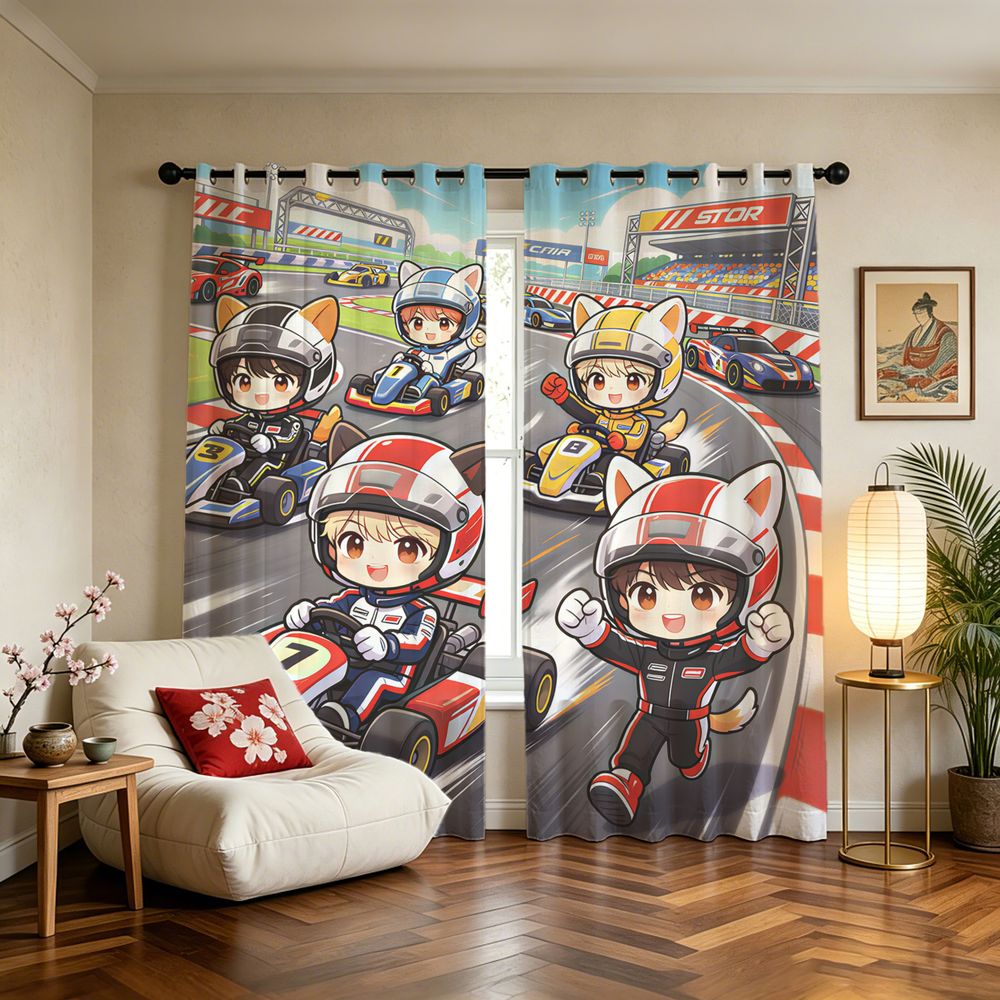 カートレーシング漫画デジタルプリントカーテン 2 パネル遮光 - Decor Kart Lighting のレビューと価格
