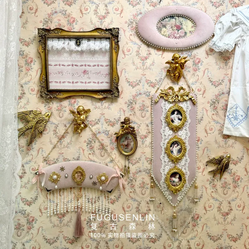 レトロな手作り高級感漂う宮廷風ピンクベルベットレリーフ額縁  - Lighting Room Decor Photo のレビューと価格