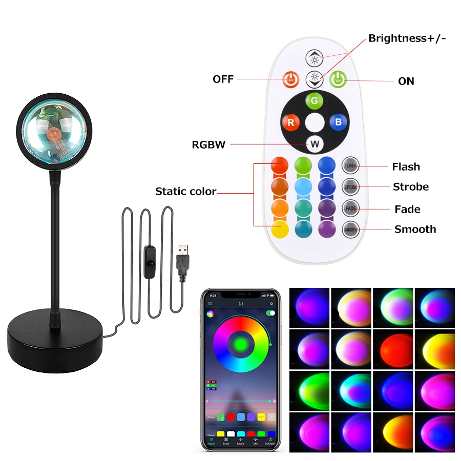 ブルートゥース付きプロジェクターランプ,ナイトライト,雰囲気 - Sunset Lamp Projection のレビューと価格