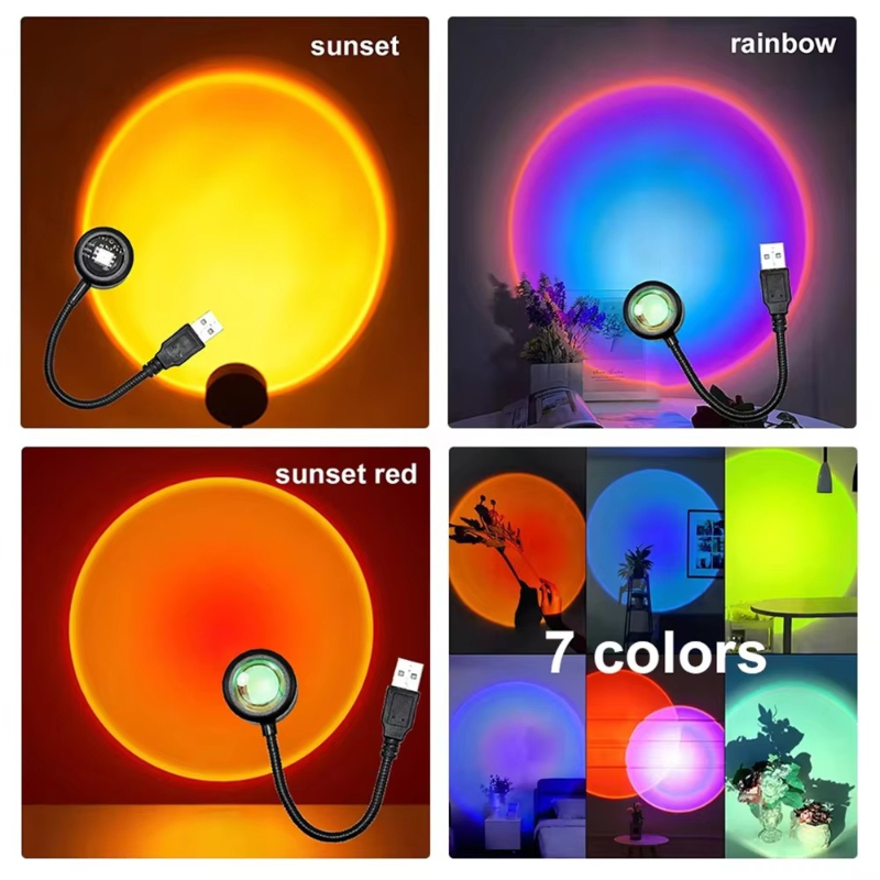 1-4 個のサンセットランプ LED レインボーネオンナイト - Sunset Lamp Projection のレビューと価格