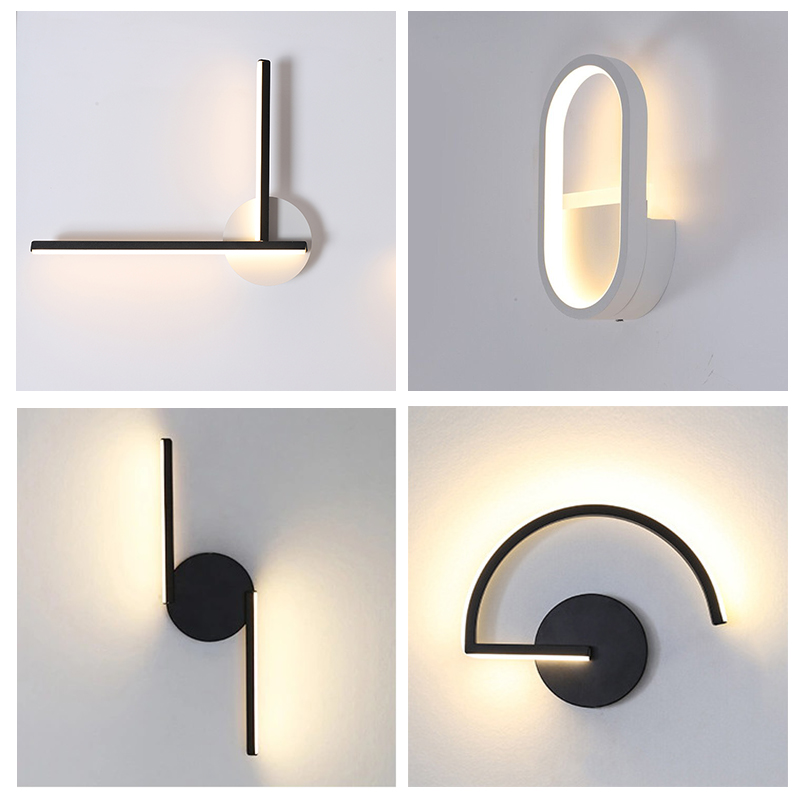 モダンな北欧LEDウォールランプ、ミニマリストブラック幾何学 - Lighting Decor For Bedroom のレビューと価格