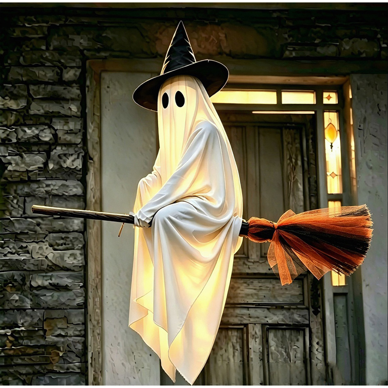 ハロウィンのフライングブルームとゴーストデコレーション、温か - Lighting Decor House のレビューと価格