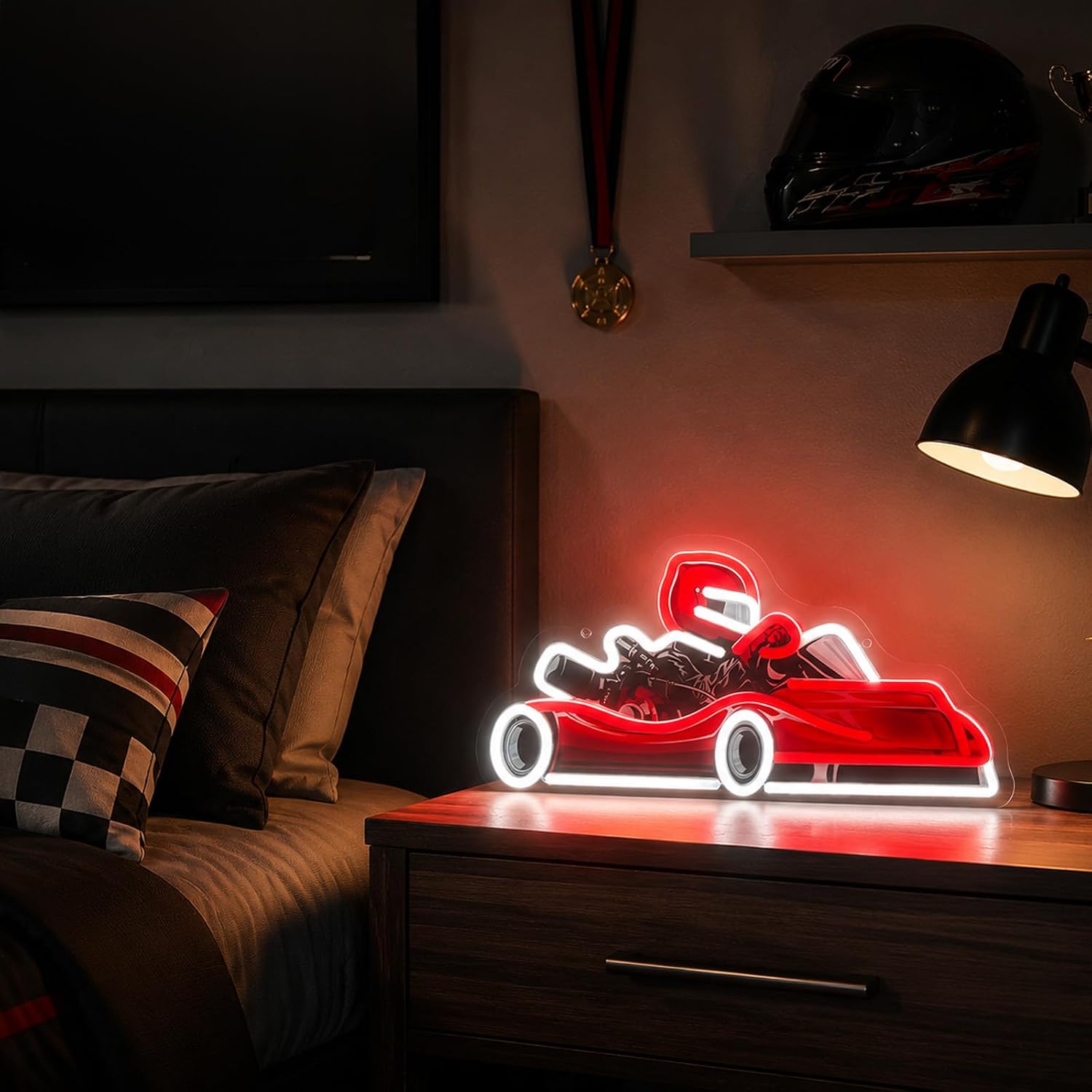 ゴーカートレーサーLEDネオンサインUSBウォールライト、ゲ - Decor Kart Lighting のレビューと価格