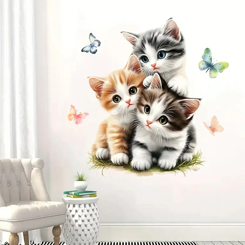 蝶のステッカー付き 3 匹の猫の装飾、リビングルーム、壁、寝 - Lighting Mcqueen Bedroom Decor のレビューと価格