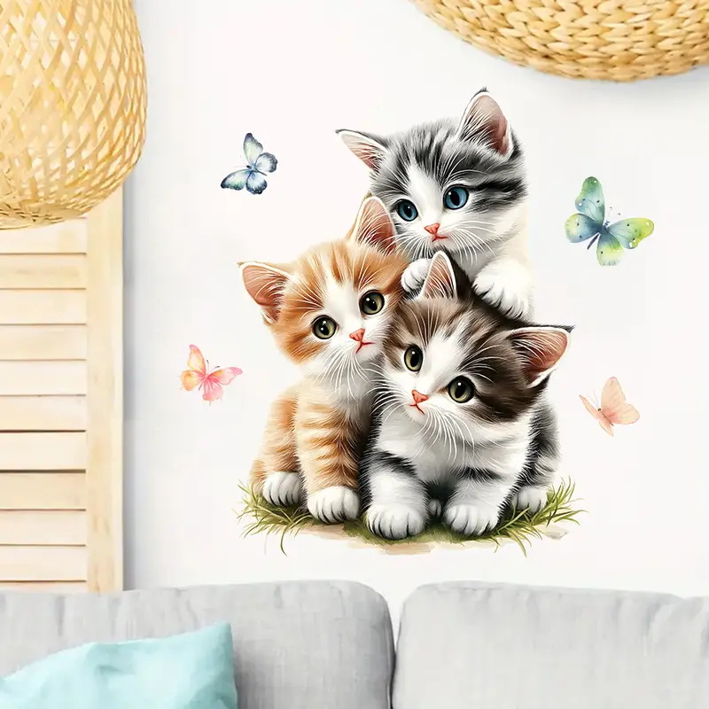 蝶のステッカー付き 3 匹の猫の装飾、リビングルーム、壁、寝 - Lighting Mcqueen Bedroom Decor のレビューと価格