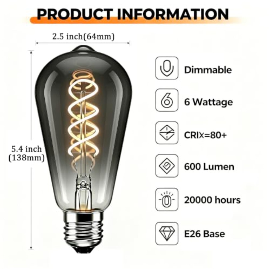 4 パック ST64 LED エジソン電球 6W 60W 相 - Led Lighting Decor のレビューと価格