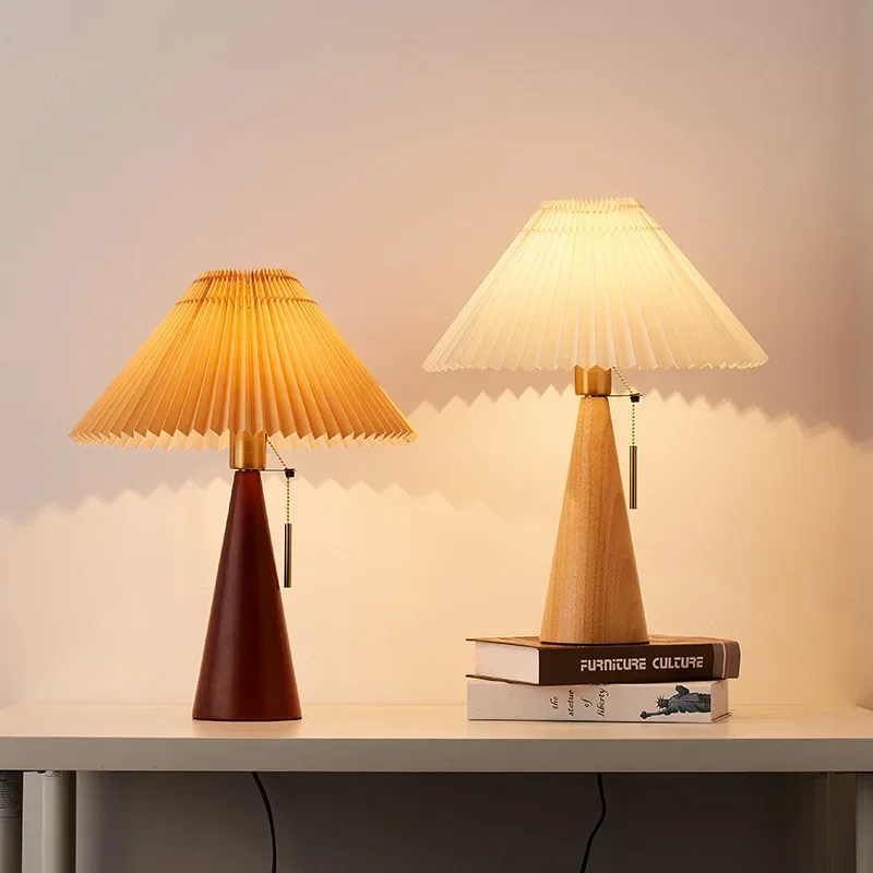 レトロプリーツテーブルランプ北欧無垢材ライト研究読書用寝室の - Lighting Decor For Bedroom のレビューと価格