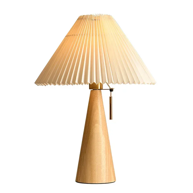 レトロプリーツテーブルランプ北欧無垢材ライト研究読書用寝室の - Lighting Decor For Bedroom のレビューと価格