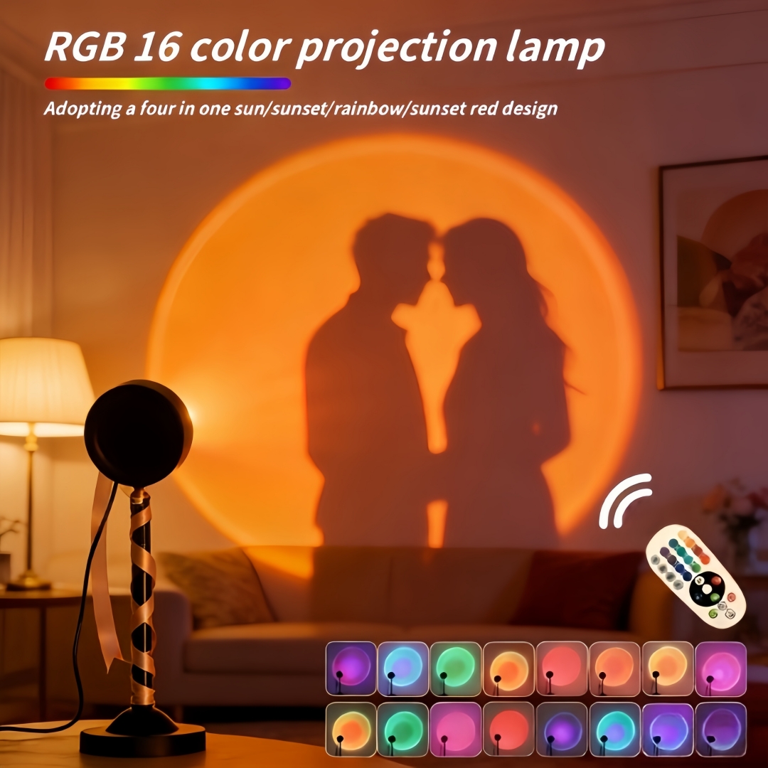 16色のサンセットプロジェクションランプ、温かみのある光、寝 - Lighting Room Decor Photo のレビューと価格
